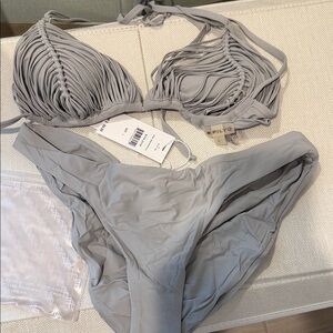Pilyq Light Gray Ruched Bikini
